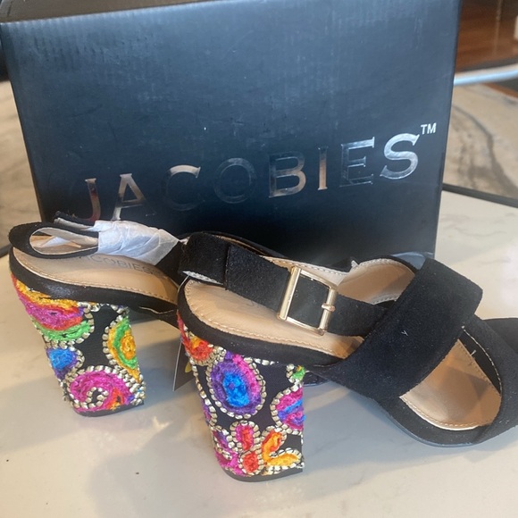 Jacobies black BANDA-1 block heel faux suede sling back sandals 8 NEW in box - Picture 7 of 10